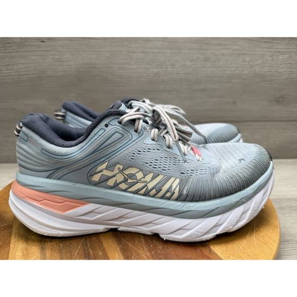 Hoka One One Shoes - Hoka One W Bondi 7 Light Blue Athletic Cushioned Running Shoes. Womens 7.5
